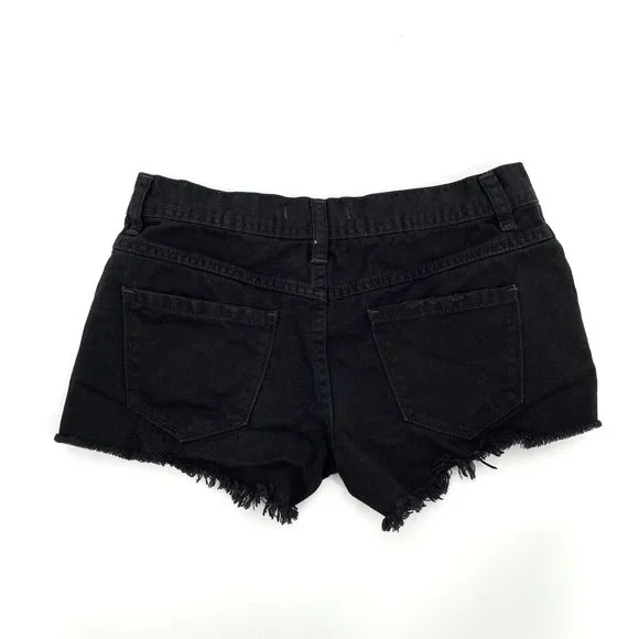 Free People Denim Shorts Sharkbite Black Button Fly Fray Hem Distress - Picture 8 of 10